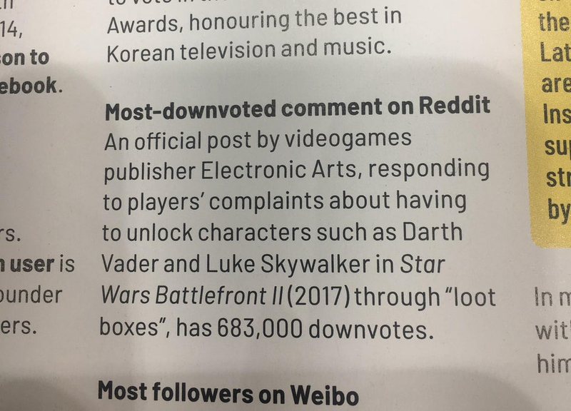 Illustration for article titled EA Received A Guinness World Record For Most Downvoted Comment In Reddit History